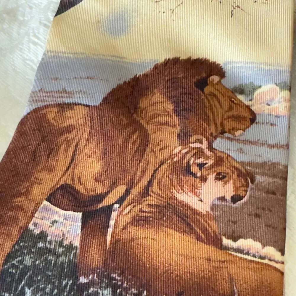 Lot of 2 Men’s 427 Van Heusen 100% Silk Vintage Novelty Work Ties Lions Paisley